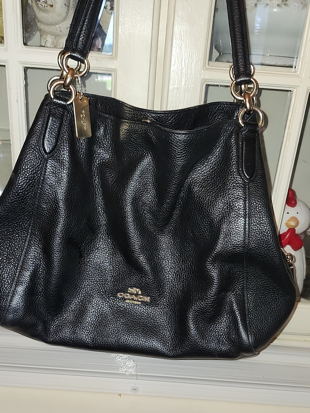 Coach Black Pebbled Edie Leather Shoulder Bag with Gold Hardware